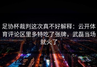 足协杯裁判这次真不好解释：云开体育评论区里多特吃了张牌，武磊当场就火了